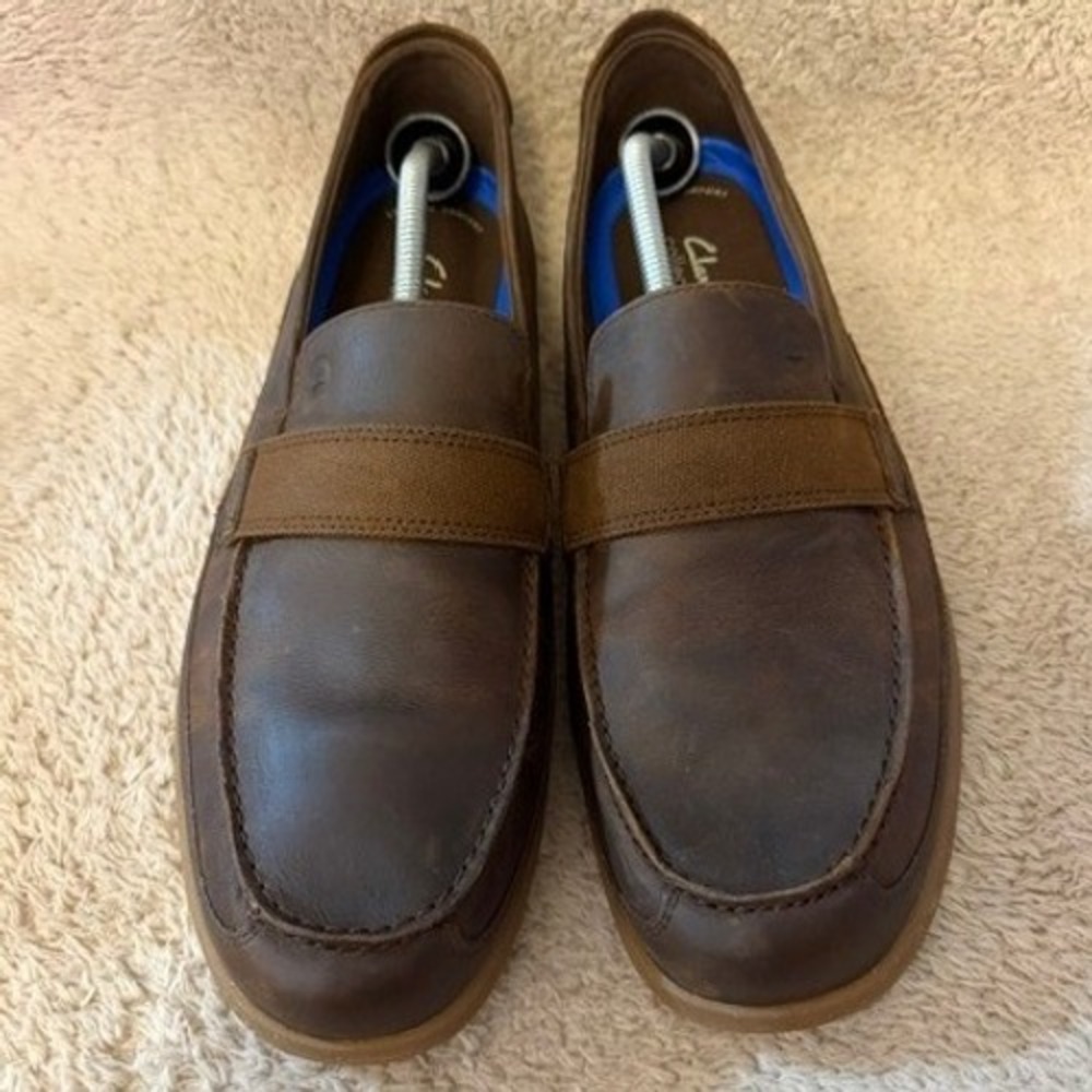 Clarks Flexway Band Mens Size 13 M Brown Leather Slip On Loafers Shoes  21938